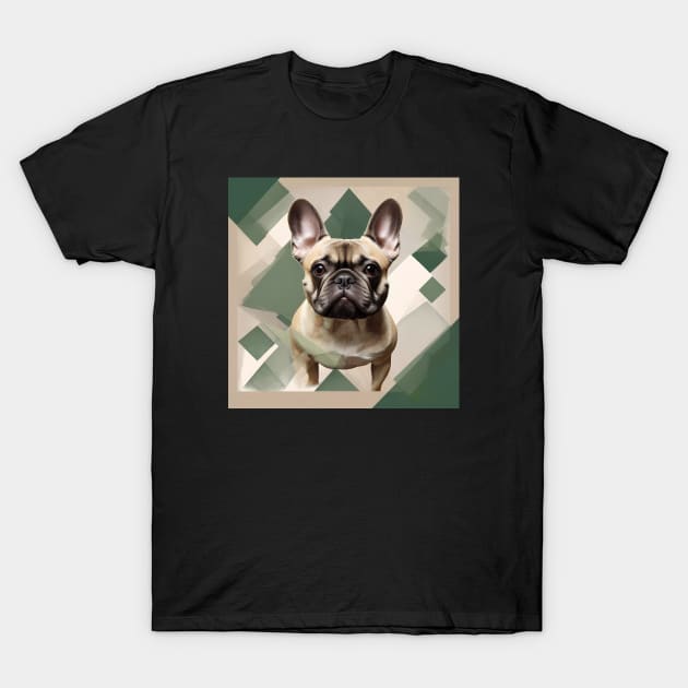 Risograph Style Tan Green French Bulldog T-Shirt by CandyApparel